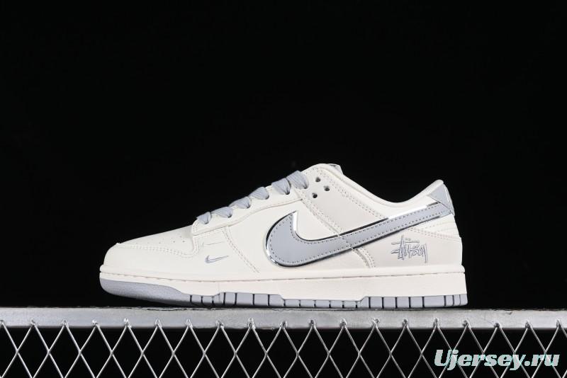 Stussy x Nike SB Dunk Low Retro Premium Sneakers in Off-White Light Grey Swoosh - DQ1098-377