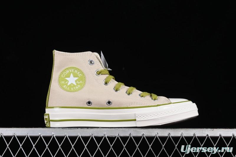 Converse Chuck 70 High Top Casual Canvas Sneakers with Light Beige Upper and Avocado Green Accents - A08530C