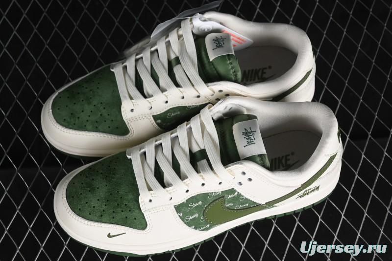 Nike SB Dunk Low Stussy Collaboration - Green Floral Anniversary Custom Low-Top Casual Skate Shoes - CF3688-008