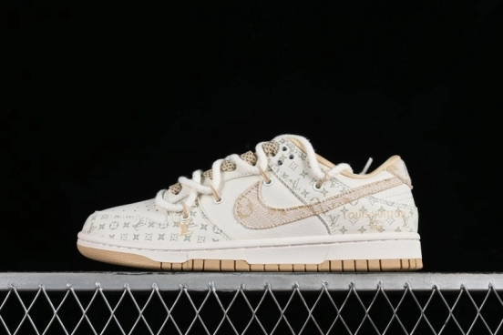 Nike SB Dunk Low LV Collaboration Strap Beige Swoosh Anniversary High-End Custom Low-Top Casual Sneakers - SJ2068-250