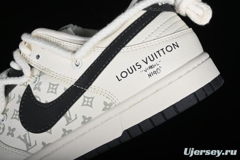 Nike SB Dunk Low LV Collaboration Strap Monogram Beige Black Hook Anniversary High-End Custom Low-Top Casual Skate Shoes - SJ2068-260
