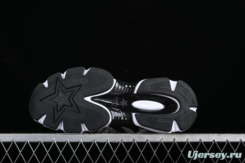 Dior Chrono Round Toe Lace-Up Lifestyle Casual Running Sneakers - 6865 BLACK WHITE