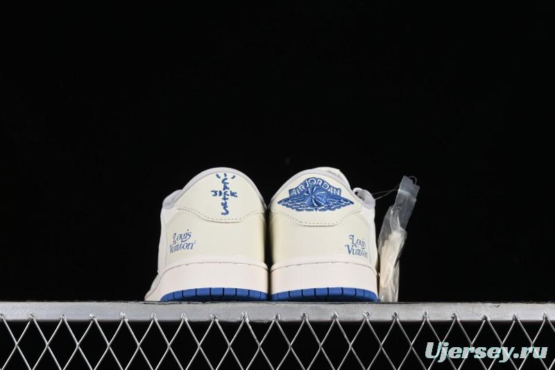 Nike Travis Scott x Fragment Design x Air Jordan 1 Low OG SP AJ1 LV Collaboration Light Blue Low-Top Casual Sneakers - LJ5188-007