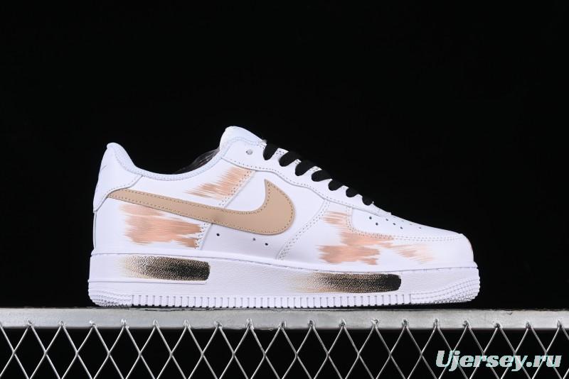 Nike Air Force 1 '07 Low Casual Sneakers with Anime-Inspired Hand-Painted Design, Broken Swoosh Shadow Effect, Brown/Black - CW2288-111