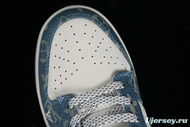 Nike SB Dunk Low LV Collaboration - Light Blue Denim Anniversary High-End Custom Low-Top Casual Skate Shoes - XP3802-336