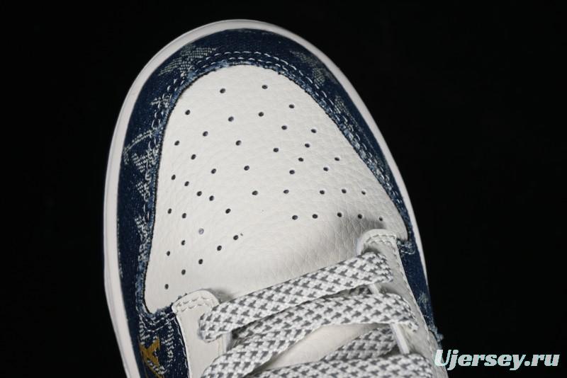 Nike SB Dunk Low LV Collaboration - Blue Denim Print Anniversary High-End Custom Low-Top Casual Sneakers - FC1688-162