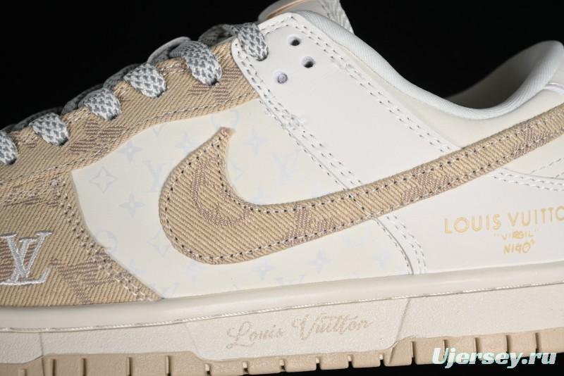Nike SB Dunk Low LV Collaboration - Khaki Denim Anniversary High-End Custom Low-Top Casual Skate Shoes - XP3802-337
