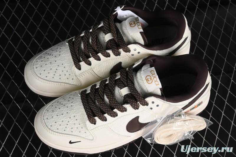 Nike SB Dunk Low Gucci Collaboration - Beige Brown Woven Fabric Anniversary High-End Custom Low-Top Casual Skate Shoes - DQ1098-375