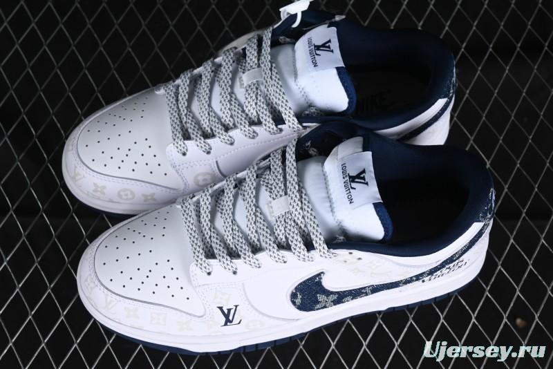 Nike SB Dunk Low LV Collaboration - Blue Midnight Elite Custom Low-Top Casual Skate Shoes - DD1391-122