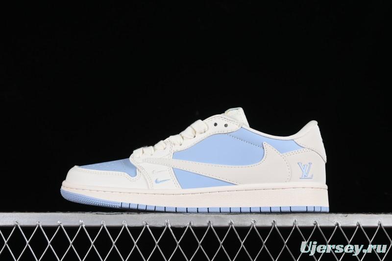 Nike Travis Scott x Fragment Design x Jordan Air Jordan 1 Low OG SP AJ1 LV Blue Double Hook Casual Sneakers - BB6588-103