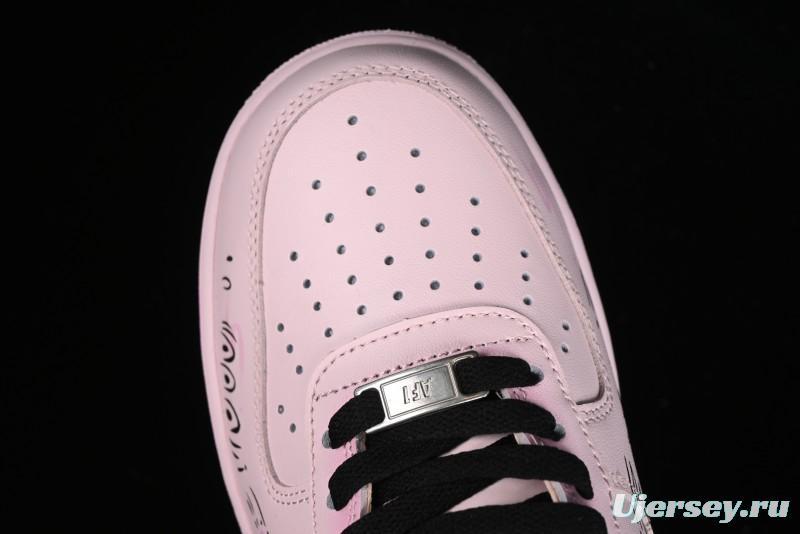 Nike Air Force 1 '07 Low Casual Sneakers with Anime-inspired Peach Pink Spray Design - CW2288-111