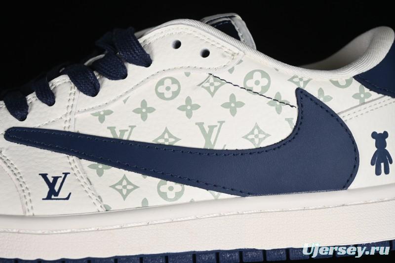 Nike Travis Scott x Fragment Design x Air Jordan 1 Low OG SP AJ1 LV Collaboration Light Blue Violent Bear Low-top Casual Sneakers - SJ2068-100