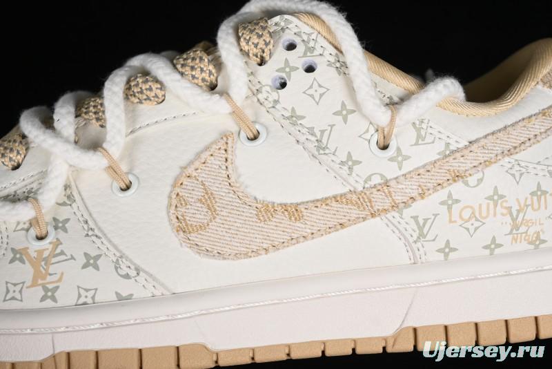 Nike SB Dunk Low LV Collaboration Strap Beige Swoosh Anniversary High-End Custom Low-Top Casual Sneakers - SJ2068-250