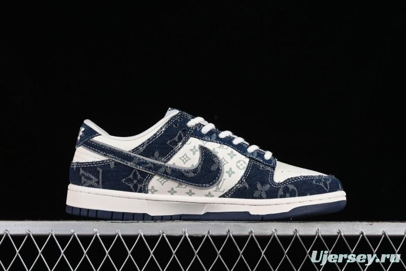 Nike SB Dunk Low LV Collaboration - Blue Denim Print Anniversary High-End Custom Low-Top Casual Skate Shoes - SJ2068-257