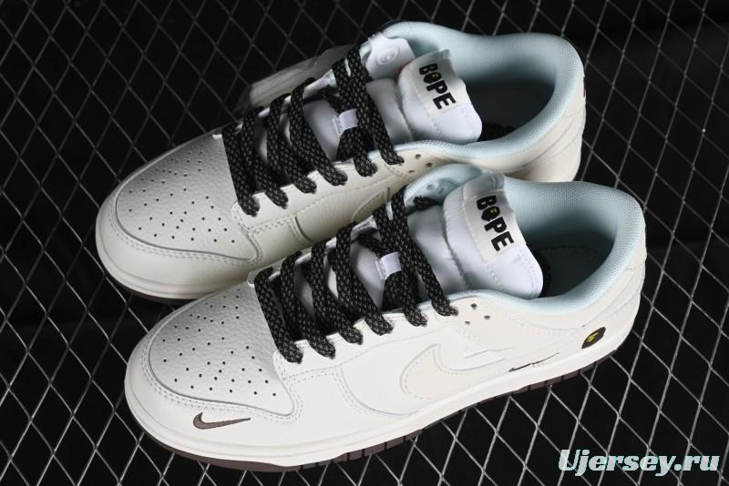 Nike SB Dunk Low BAPE Collaboration Anniversary Edition - White with Brown Swoosh Low-Top Casual Skate Shoes - XD6188-019