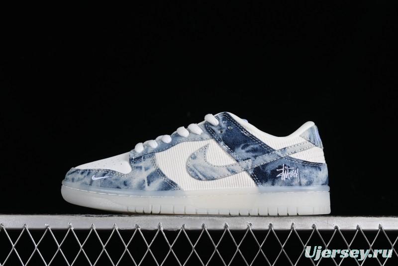 Nike SB Dunk Low Stussy Collaboration - Crystal Denim Anniversary Custom Low-Top Casual Skate Shoes - JH8039-937