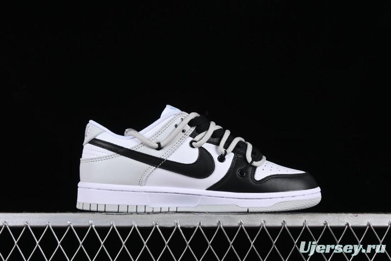 Nike Dunk Low Leather Letter High Street Deconstructed Black Grey SB Strap Low Top Casual Sneakers - DV0831-101