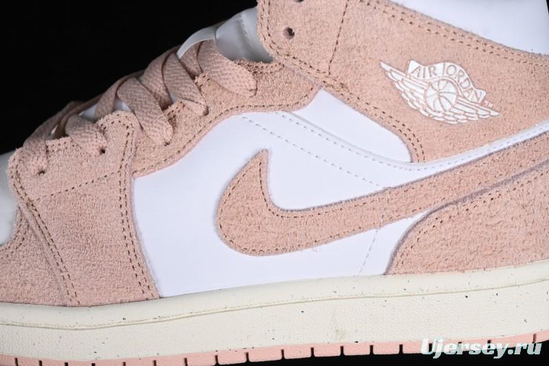 Nike Air Jordan AJ1 Mid Basketball Shoes in White Pink - FN7432-161