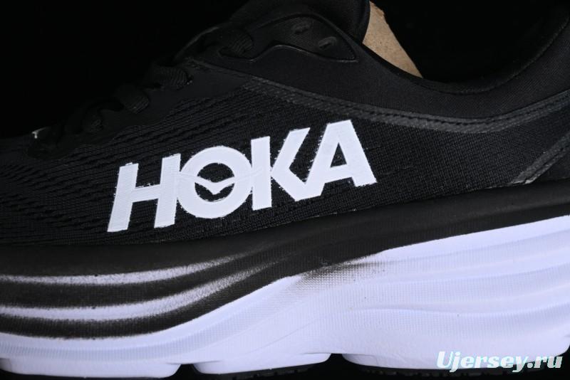 HOKA ONE ONE Bondi 8 Functional Cushioned Running Shoes with Engineered Mesh Upper - 1123202 BWHT