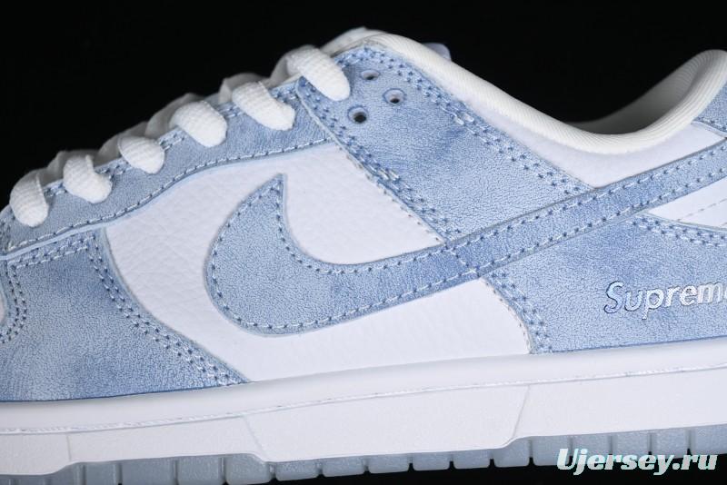 Nike SB Dunk Low Supreme Collaboration - Ice Crystal Blue Anniversary High-End Custom Low-Top Casual Skate Shoes - JH8039-939