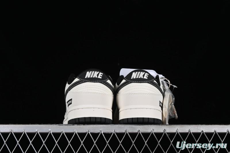 Nike SB Dunk Low Supreme Collaboration - Beige Black Canvas Anniversary Custom Low-Top Casual Skate Shoes - BB8657-515