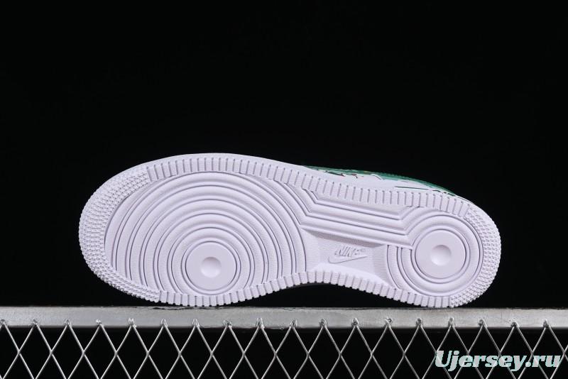 Nike Air Force 1 '07 Low Witch Collaboration Custom Leather Sneakers with Skull and Gradient White-Green Design - CW2288-111