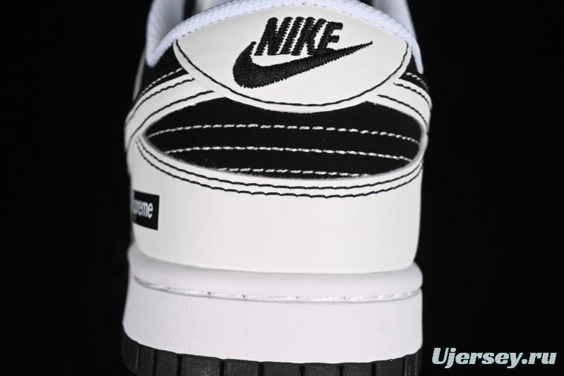 Nike SB Dunk Low Supreme Collaboration - Reverse Black White Swoosh Anniversary Custom Low-Top Casual Sneakers - FC1688-144