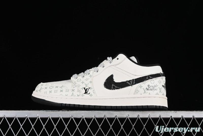 Nike Air Jordan 1 Low LV Collaboration - Black Denim Print Custom High-End Basketball Shoes - SJ9950-006