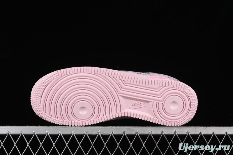 Nike Air Force 1 '07 Low Casual Sneakers with Anime-inspired Peach Pink Spray Design - CW2288-111
