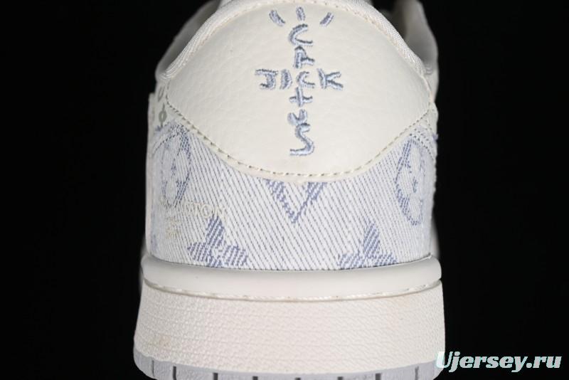 Nike Air Jordan 1 Low OG SP Travis Scott x Fragment Design LV Washed Blue Denim Casual Sneakers - SJ2068-007