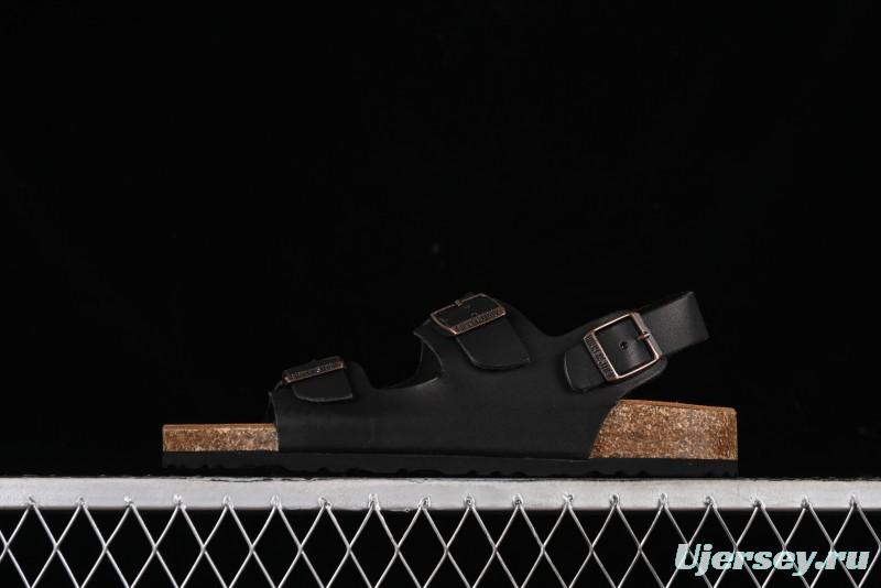 Birkenstock Birkenstock Sandals Series Black Leather with Soft Cushioning Cork Midsole - T.D4