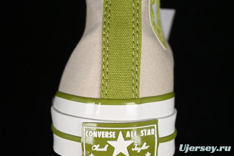 Converse Chuck 70 High Top Casual Canvas Sneakers with Light Beige Upper and Avocado Green Accents - A08530C