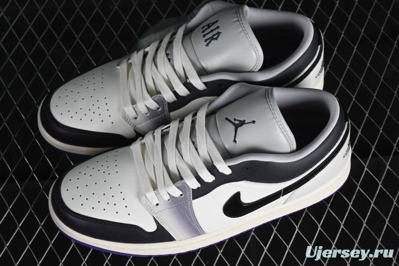 Nike Air Jordan 1 Low SE Casual Sneakers in Black White with Metallic Purple Accents - HF5759-101