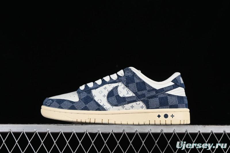 Nike SB Dunk Low LV Collaboration - Denim Checker Anniversary High-End Custom Low-Top Casual Skate Shoes - JH8310-949
