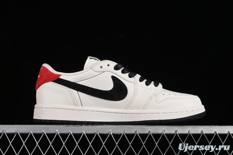 Nike Travis Scott x Fragment Design x Jordan Air Jordan 1 Low OG SP AJ1 LV Beige Black Red Casual Sneakers - LX1988-700