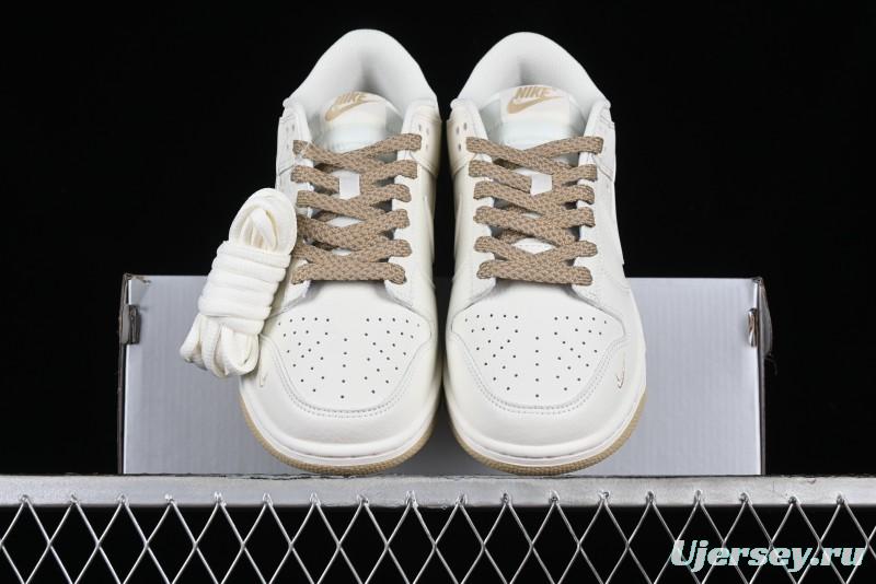 Nike SB Dunk Low Collaboration Three Swooshes Beige Gold Colorway Low-Top Casual Skateboarding Shoes - NK5639-326