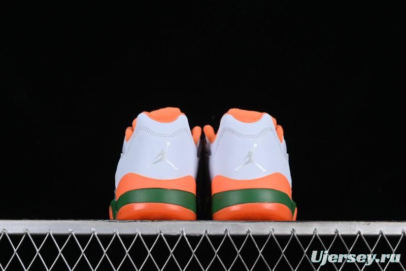 Nike Air Jordan 5 Retro Low AJ5 Sneakers in Football Grey with Vivid Orange and Pine Green Accents - FQ1293-018