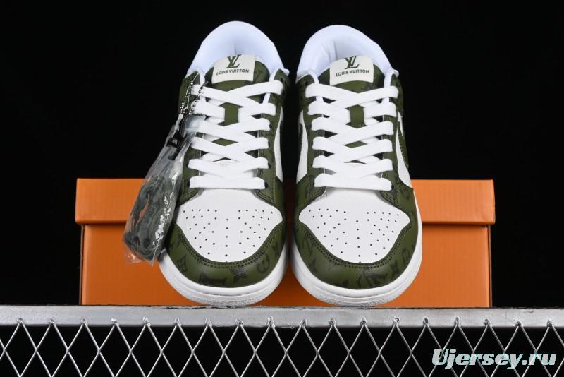 Nike SB Dunk Low LV Collaboration - Embroidered White Green Print Anniversary High-End Custom Low-Top Casual Sneakers - DQ1098-362