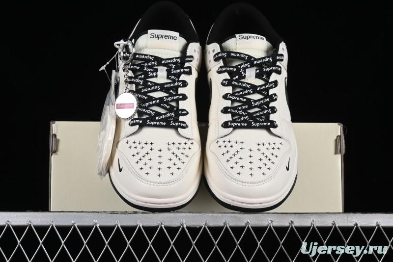 Nike SB Dunk Low Supreme Collaboration - Beige Black Canvas Anniversary Custom Low-Top Casual Skate Shoes - BB8657-515