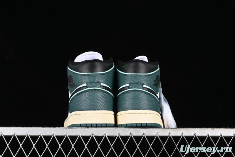 Nike Air Jordan 1 Mid AJ1 Snake Black Green Toe Mid-Top Basketball Shoes - FQ7818-100