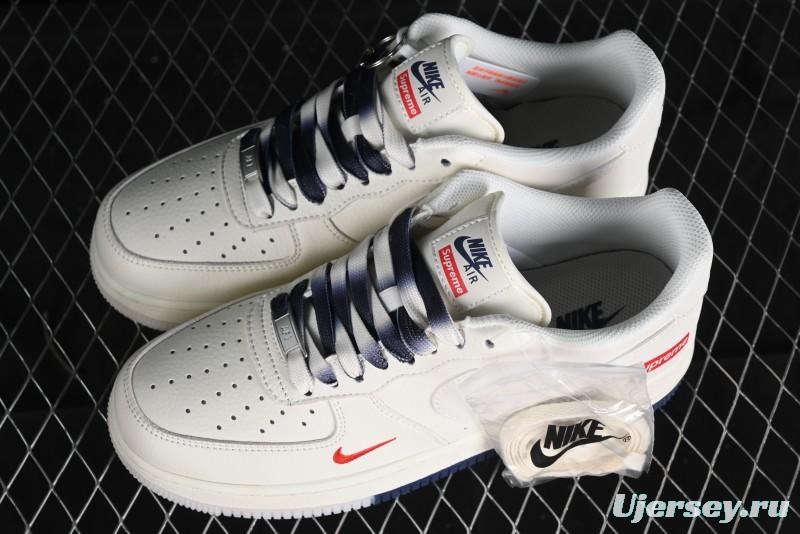 Nike Air Force 1 '07 Low Supreme Collaboration - White Blue Color Block Low-Top Casual Sneakers - XZ6188-001