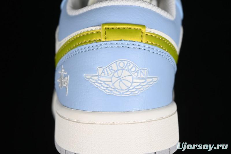 Nike Air Jordan 1 Low Stussy Collaboration - Blue Gold Custom High-End Basketball Shoes - WG8850-007