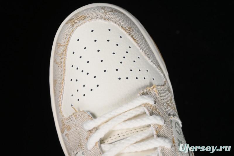 Nike SB Dunk Low LV Collaboration - Beige Swoosh Anniversary High-End Custom Low-Top Casual Skate Shoes - SJ2068-258