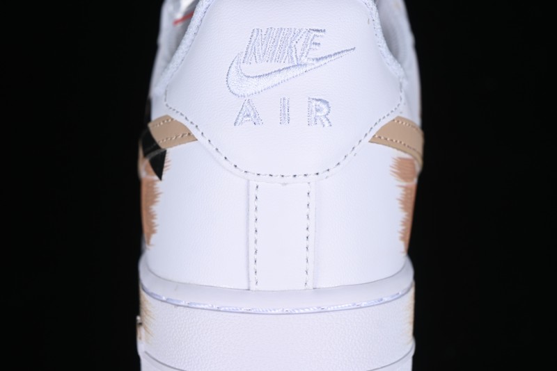Nike Air Force 1 '07 Low Casual Sneakers with Anime-Inspired Hand-Painted Design, Broken Swoosh Shadow Effect, Brown/Black - CW2288-111