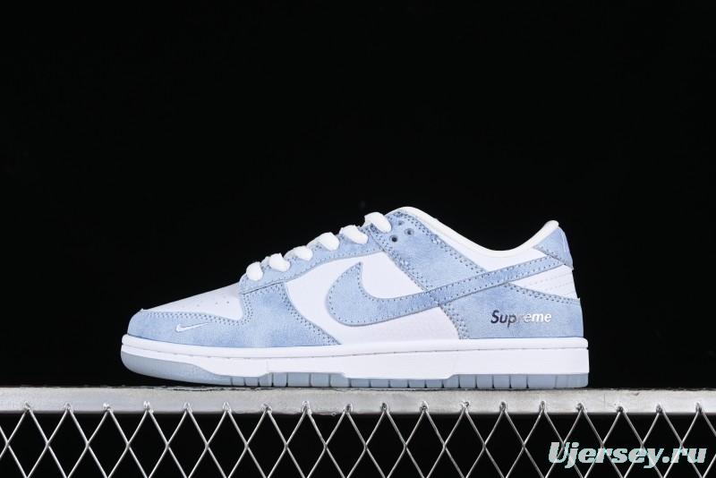 Nike SB Dunk Low Supreme Collaboration - Ice Crystal Blue Anniversary High-End Custom Low-Top Casual Skate Shoes - JH8039-939