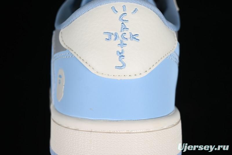 Nike Travis Scott x Fragment Design x Air Jordan 1 Low OG SP AJ1 LV Collaboration Deep Blue Low-Top Casual Sneakers - BB6588-104