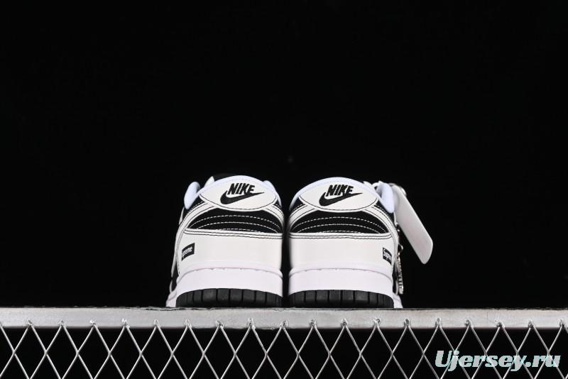 Nike SB Dunk Low Supreme Collaboration - Reverse Black White Swoosh Anniversary Custom Low-Top Casual Sneakers - FC1688-144
