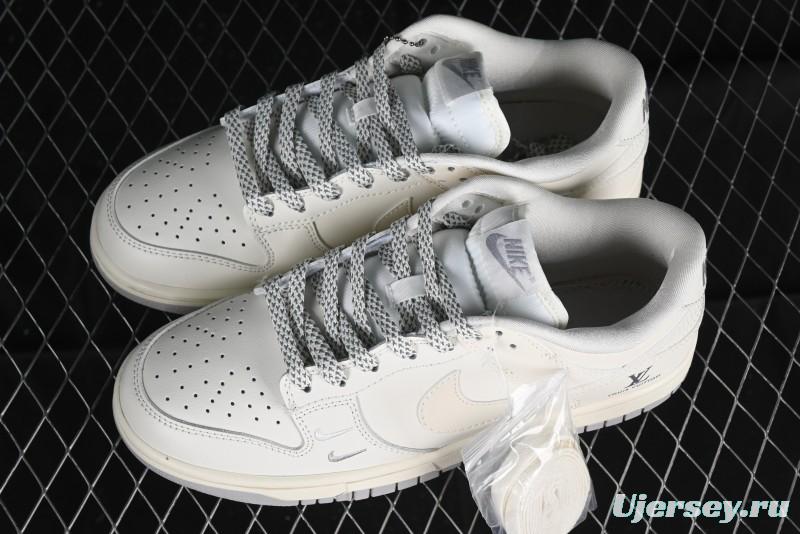 Nike SB Dunk Low LV Collaboration - Double Swoosh Beige Grey Anniversary High-End Custom Low-Top Casual Skate Shoes - FC2025-306