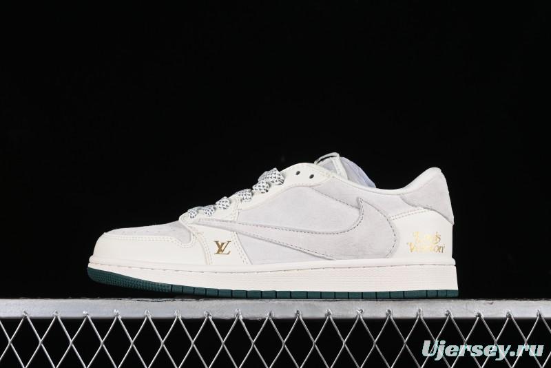 Nike Travis Scott x Fragment Design x Air Jordan 1 Low OG SP AJ1 LV Beige Grey Low-top Casual Sneakers - LJ5188-005