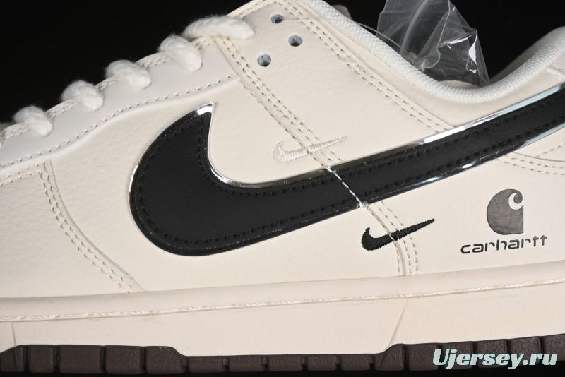 Nike SB Dunk Low Carhartt Collaboration - Off White Black Swoosh Anniversary Customized Low-Top Casual Skate Shoes - SJ1089-007